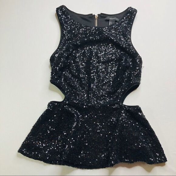 FOREVER 21🌺Black Sequin Sleeveless Skirted Top🌺 - Picture 2 of 9